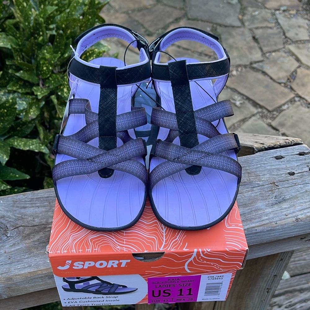 JSport Kaia Women's Black/Purple Strap Sport Sandals-Sz 11-new
